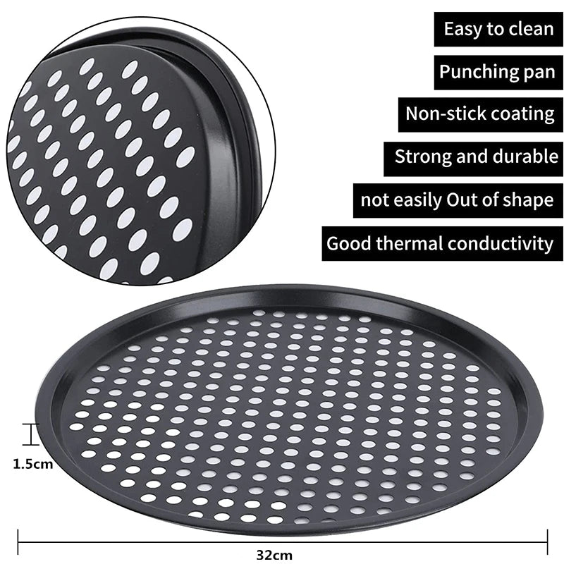 LMETJMA Pizza Pan With Holes Carbon Steel Perforated Non-Stick Pizza Tray for Oven Pizza Crisper Pan Dishwasher Safe JT139