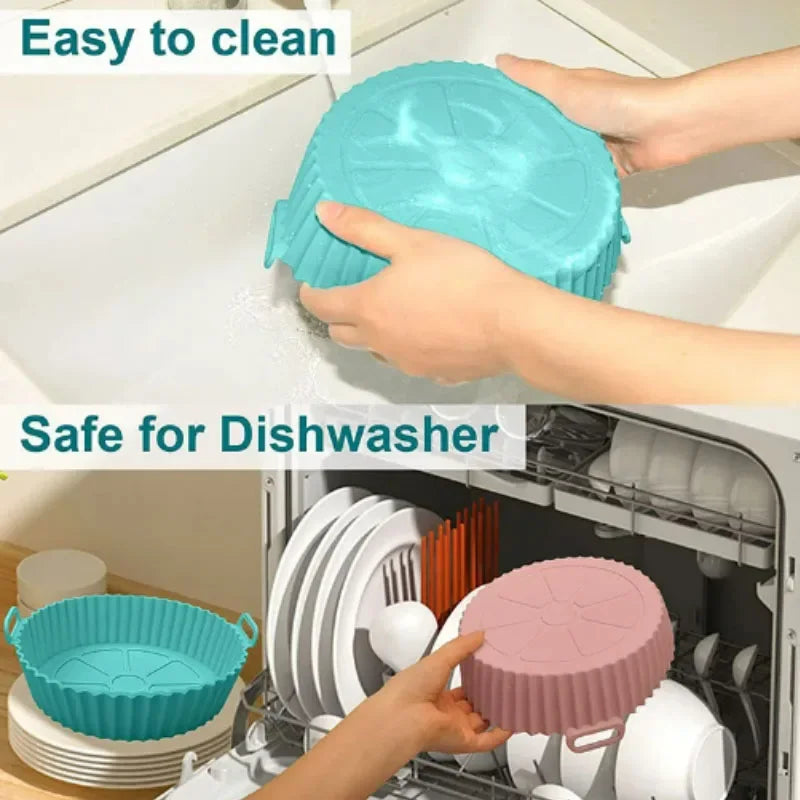 Air Fryer Silicone Basket Reusable Container Accessories Oven Tray Pizza Fried Chicken Baking Mold Protector Kitchen Tool