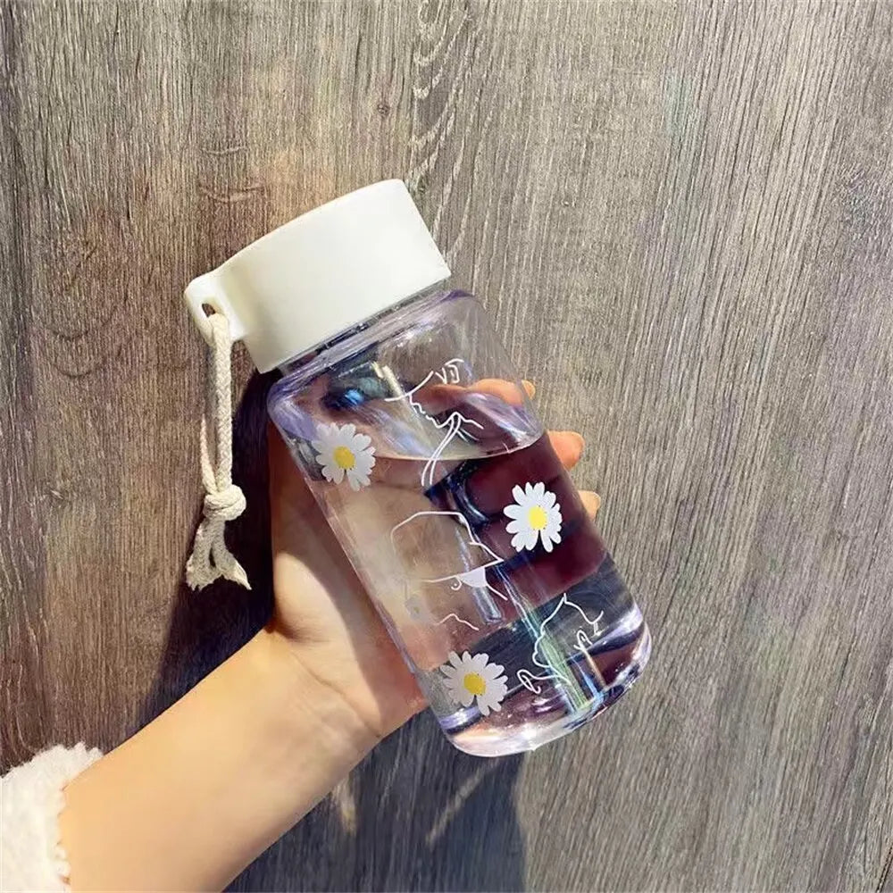 Small Daisy Plastic Cup Male and Female Students Handy Cup Net Red Frosted Transparent Water Cup Flower Tea Cup Gift