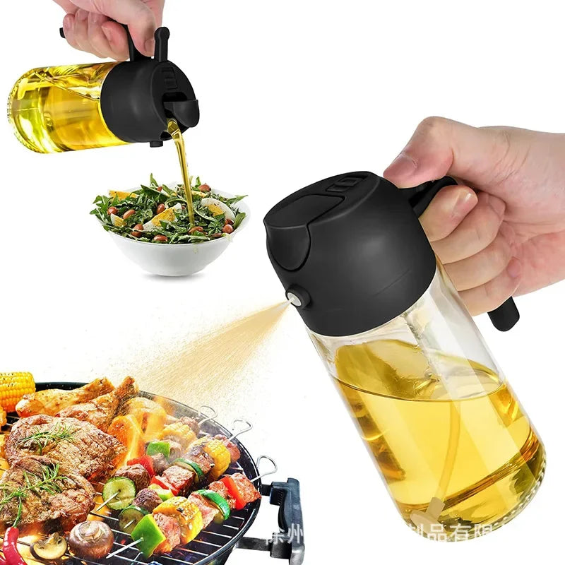 2in1 470ml Glass Spray Oil Sprayer Bottle Spray Oil Dispenser Oil Jar Cruet BBQ Kitchen Baking Roasting Picnic Kitchen Tool