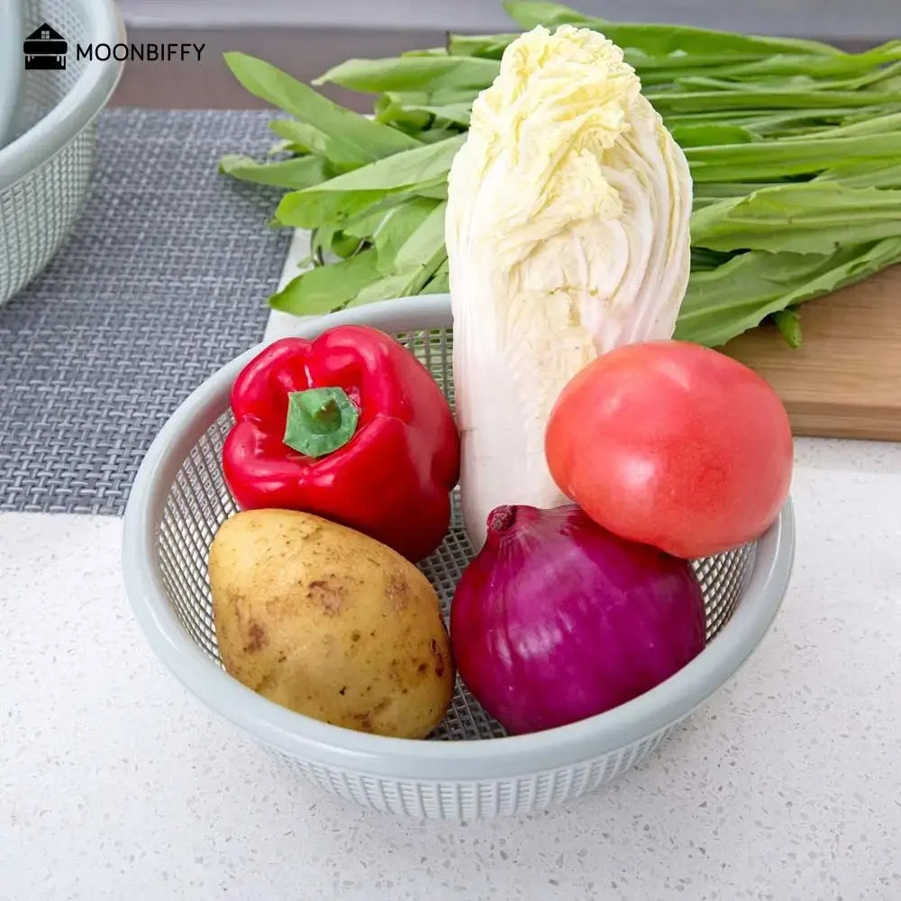 3 In 1 Round Shape Fruit Vegetable Noodles Washing Basket Drainer Plastic Home Kitchen Organizer Storage Baskets Filters Basin