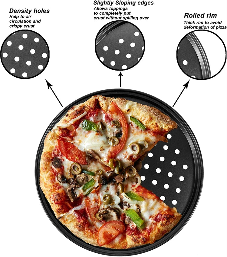 LMETJMA Pizza Pan With Holes Carbon Steel Perforated Non-Stick Pizza Tray for Oven Pizza Crisper Pan Dishwasher Safe JT139