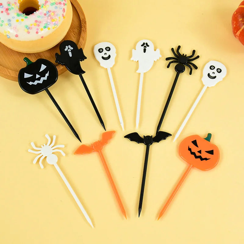 Halloween Mini Fruit Forks Plastic Squeeze Sauce Bottles Dessert Cocktail Cake Decor Halloween Party Supplies Baking Accessories