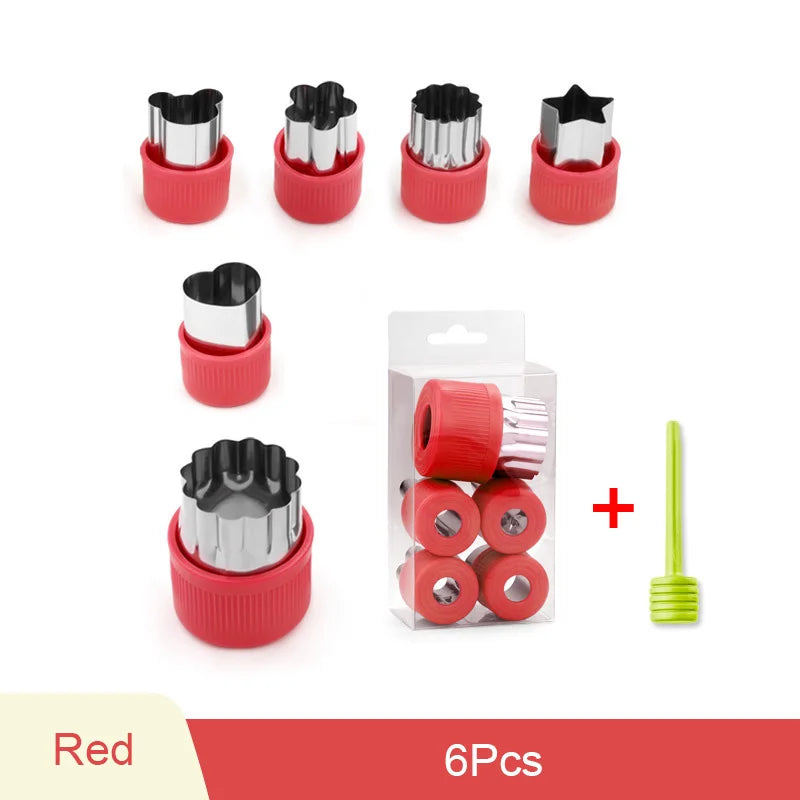 6/8/10Pcs Heart/Flower Shape Vegetables Cutter Plastic Handle Cookie Cutters Sandwiches Cutter Stainless Steel Fruit Cutting Die