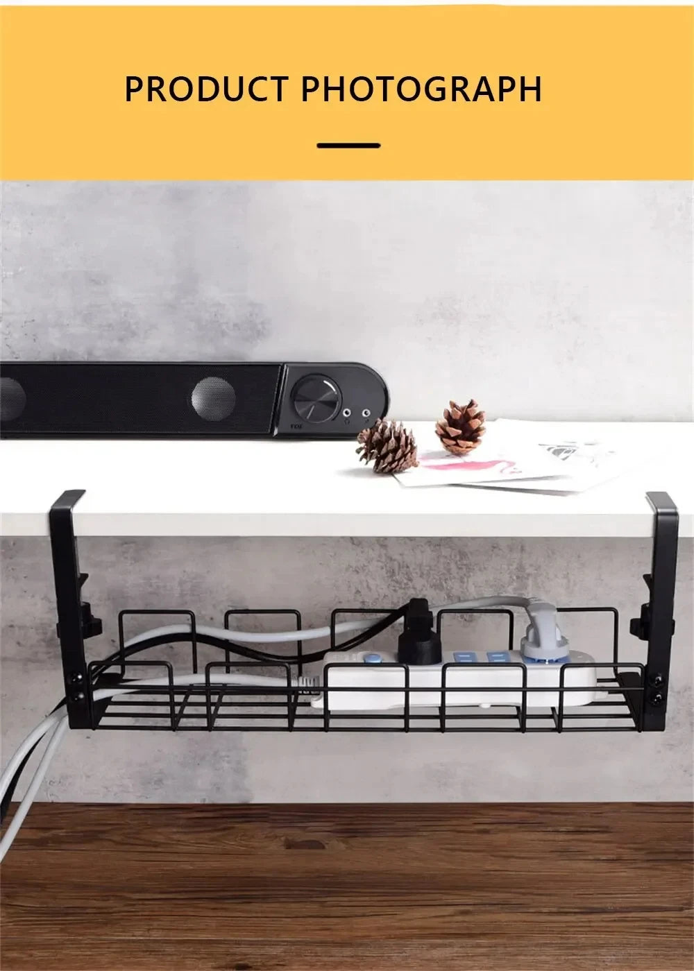 Undertable Storage Rack Metal Cable Tray Computer Desk Wire Organizer without Perforated Kitchen Storage Accessories