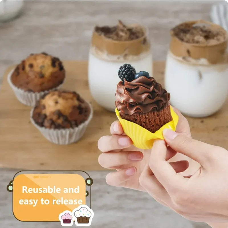 6/12PCS Silicone Muffin Mold Round Muffin Cup Heart Cake Baking Mold Kitchen Cooking Supplies Cake Decorating Tools