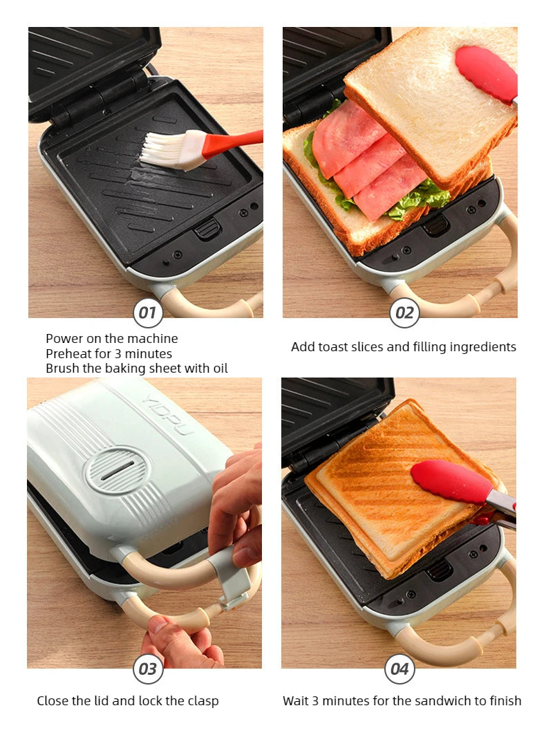 Electric Sandwich Maker Toaster Making Machine Breakfast Sandwiches Waffles Taiyaki Takoyaki Donuts Baking Pan Oven Molds
