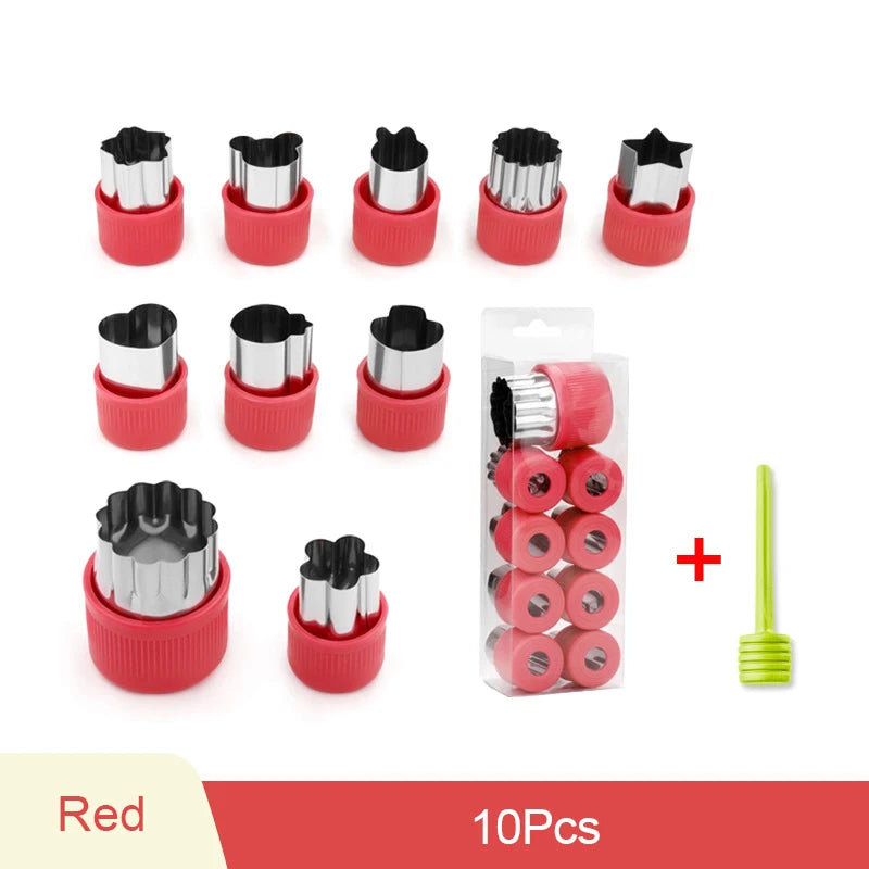 6/8/10Pcs Heart/Flower Shape Vegetables Cutter Plastic Handle Cookie Cutters Sandwiches Cutter Stainless Steel Fruit Cutting Die