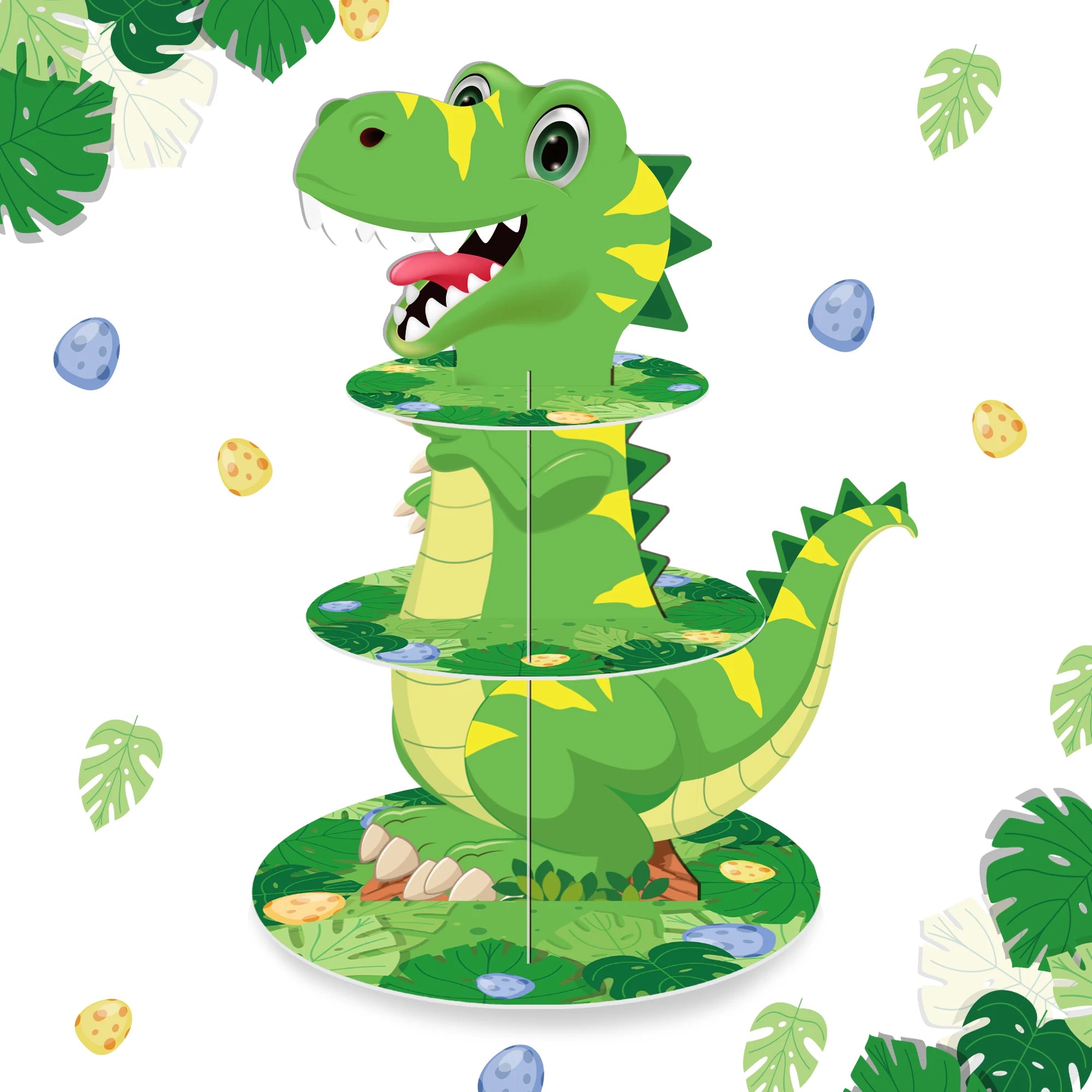 3 Tier Cartoon Dinosaur Party Cake Display Stand Jungle Animals Dessert Cupcake Rack Holder Kids Birthday Party Cake Tray Decor
