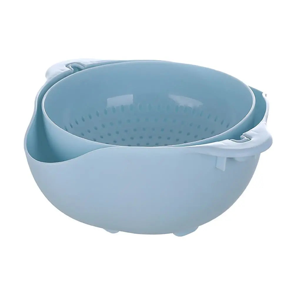 Double Layer Vegetable Drain Basket Kitchen Gadgets Green Blue Pink Sink Rotatable Drainer with Handle Rice Washing Bowl
