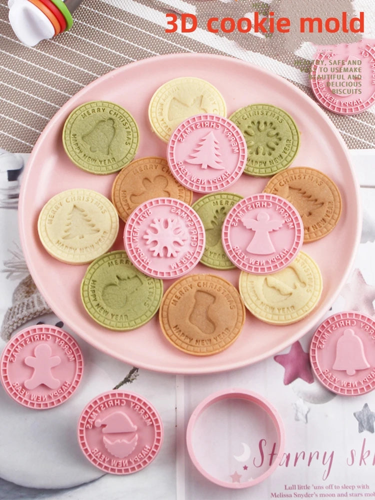 9Pcs 3D Christmas Cookie Cutters Biscuit Mold Santa Snowman Tree Elk Cookie Mould Stamp Xmas New Year Party Decor Baking Tools