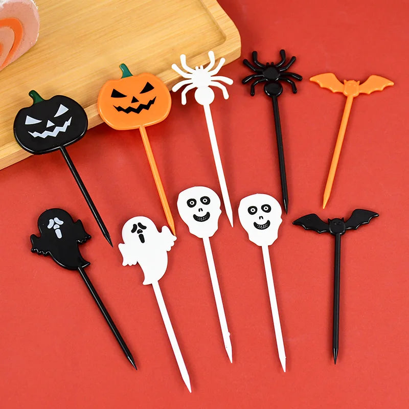 Halloween Mini Fruit Forks Plastic Squeeze Sauce Bottles Dessert Cocktail Cake Decor Halloween Party Supplies Baking Accessories
