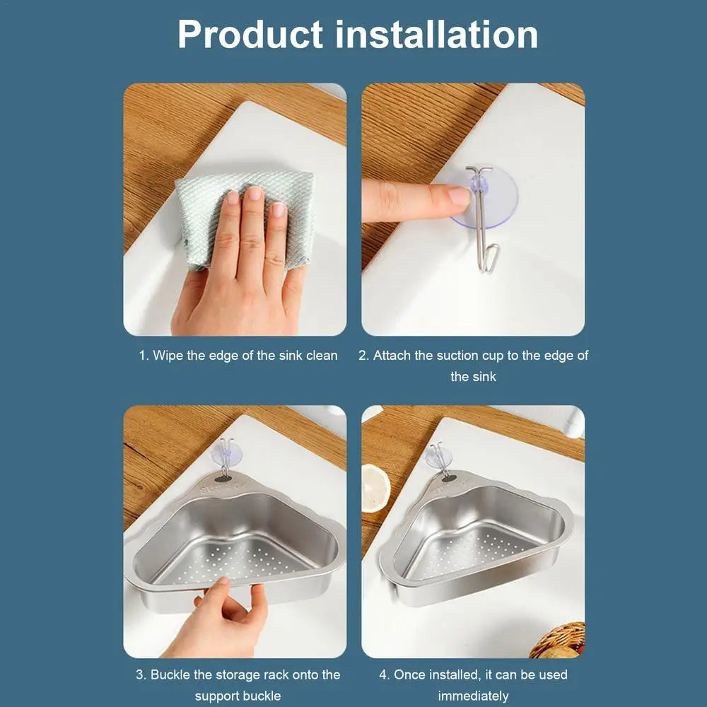 Kitchen Triangular Sink Filter Triangle Design Storage Rack For Kitchen Sink Basket For Sink Food Strainer Stainless Steel For