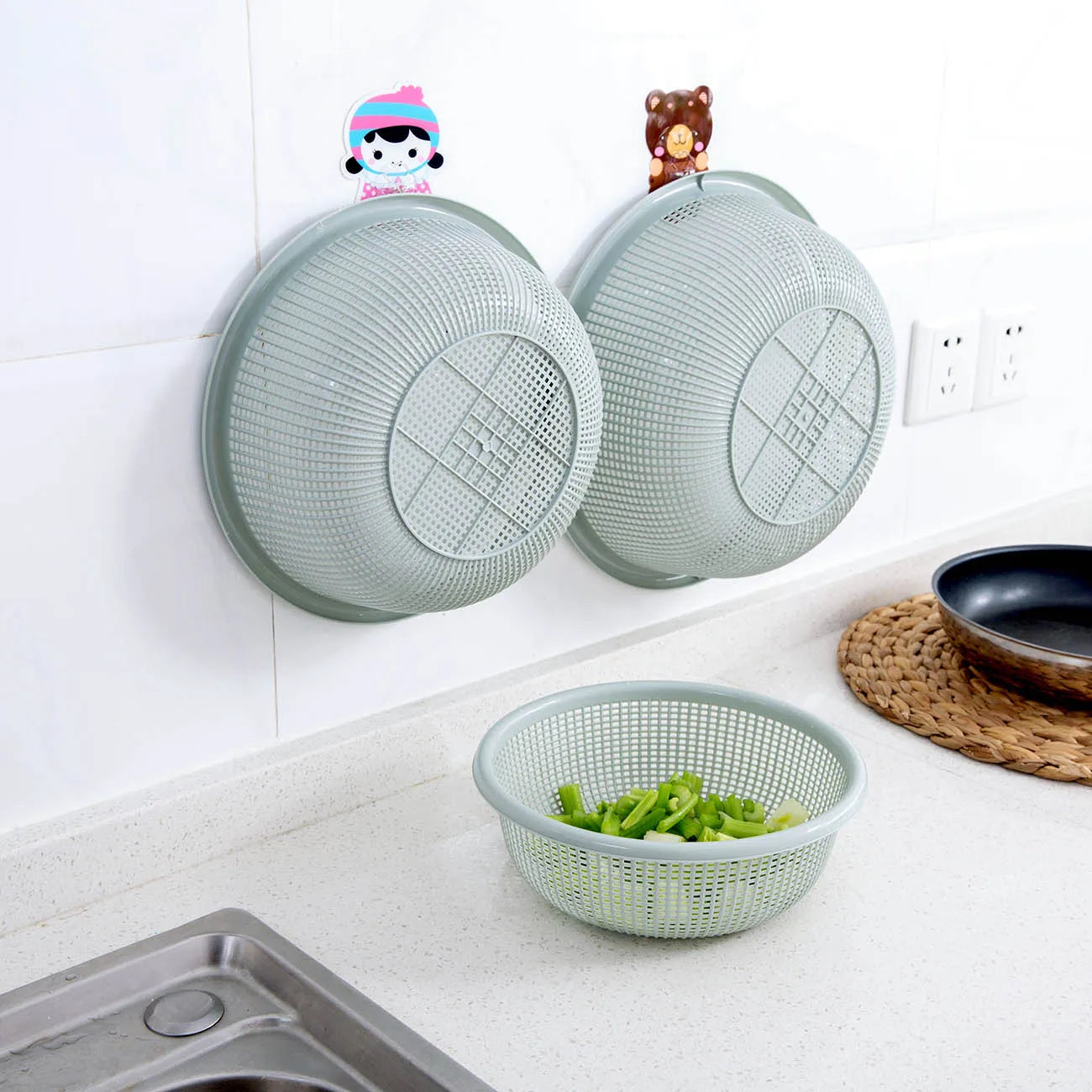 3 In 1 Round Shape Fruit Vegetable Noodles Washing Basket Drainer Plastic Home Kitchen Organizer Storage Baskets Filters Basin