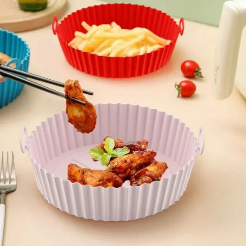 Air Fryer Silicone Basket Reusable Container Accessories Oven Tray Pizza Fried Chicken Baking Mold Protector Kitchen Tool