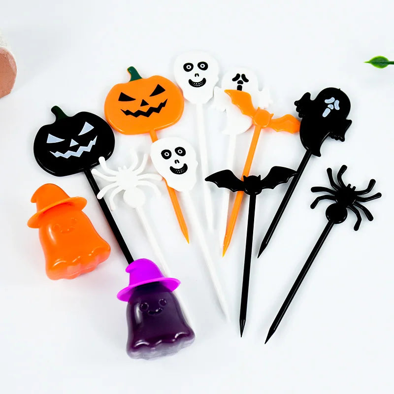 Halloween Mini Fruit Forks Plastic Squeeze Sauce Bottles Dessert Cocktail Cake Decor Halloween Party Supplies Baking Accessories