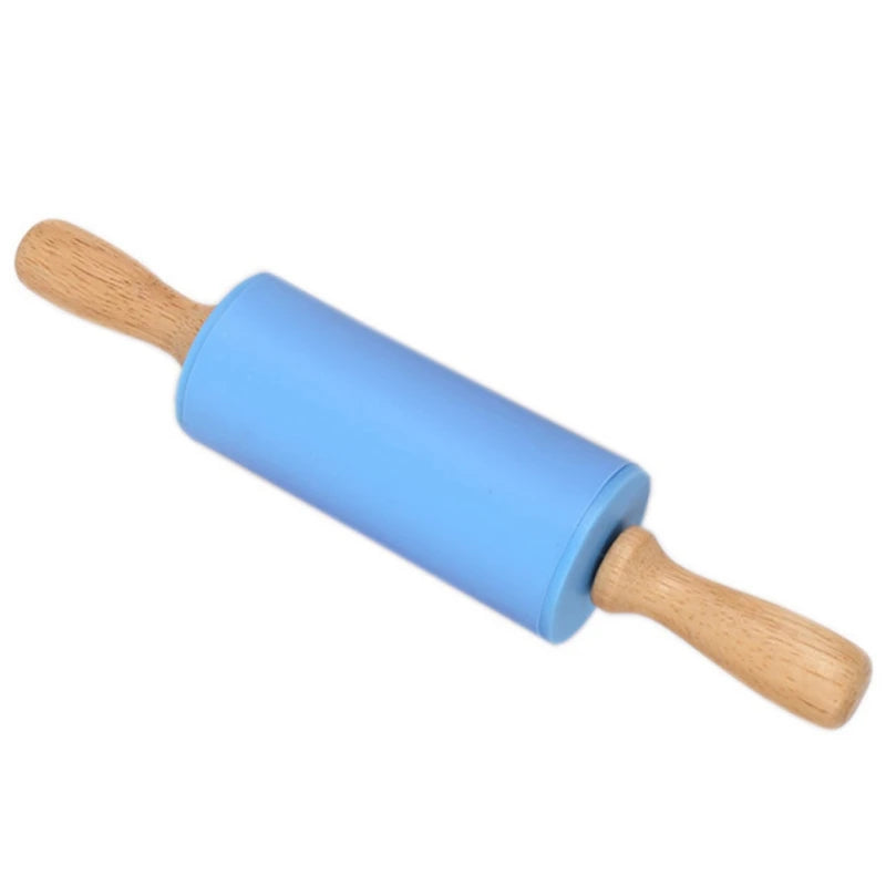 1PC Non-Stick Silicone Rolling Pin Wooden Handle Pastry Dough Flour Roller Kitchen Cooking Baking Tool For Pasta Cookie Dough