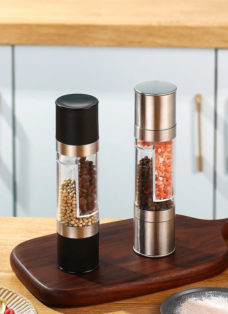 Salt and Pepper Grinder 2 in 1 Manual Stainless Steel Salt Pepper Mills with Adjustable Ceramic Grinding Spice Mill Kitchen Tool