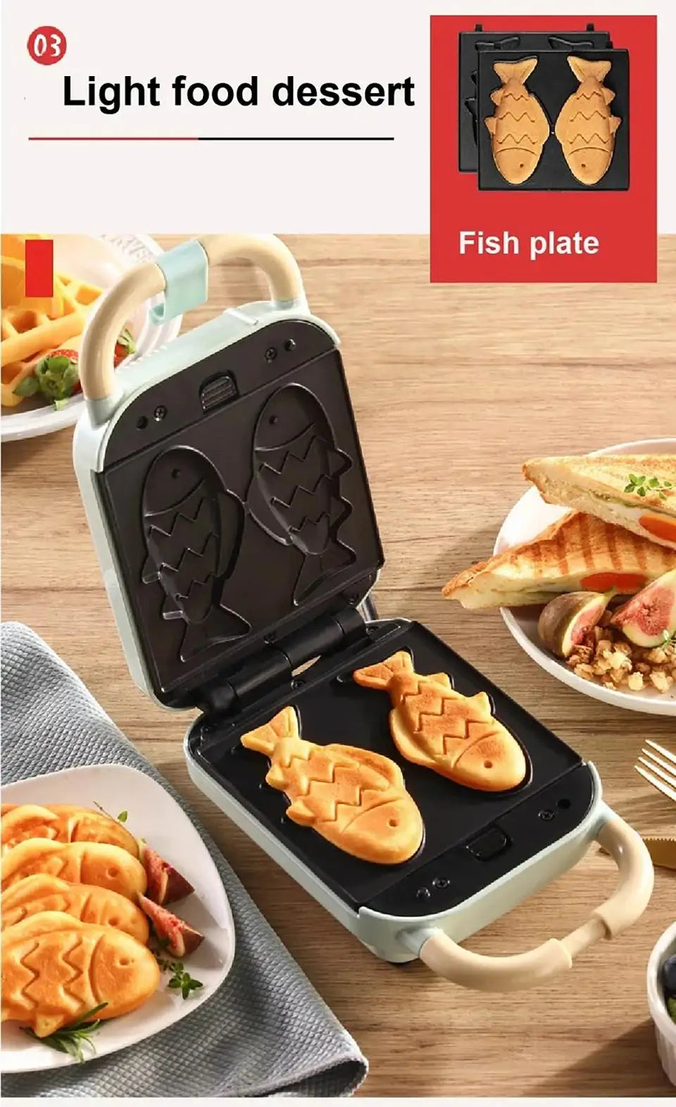 Electric Sandwich Maker Toaster Making Machine Breakfast Sandwiches Waffles Taiyaki Takoyaki Donuts Baking Pan Oven Molds