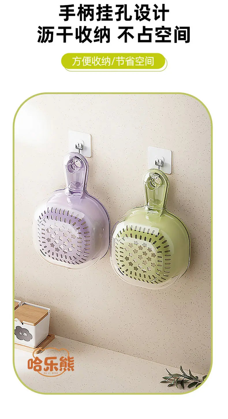 Cute Handle Drain Basket Modern Simplicity Double-deck Kitchen Household Wash Fruit and Vegetable Tray Cartoon Wash Fruit Basket