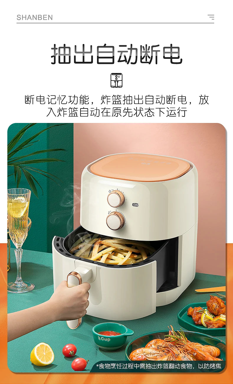 White Electric Air Fryer Europe Knob Large Home Health Oil-free Air Fryer Mi-cyclone Smart Kitchen Friggitrice Ad Aria Cooker