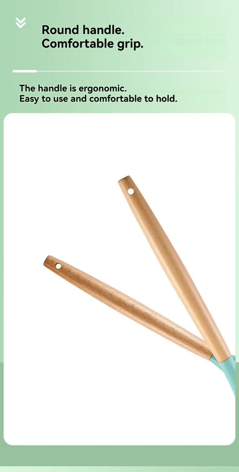 12PCS Silicone Kitchenware Non-Stick Cookware Kitchen Utensils Set Spatula Shovel Egg Beaters Wooden Handle Cooking Tool Set