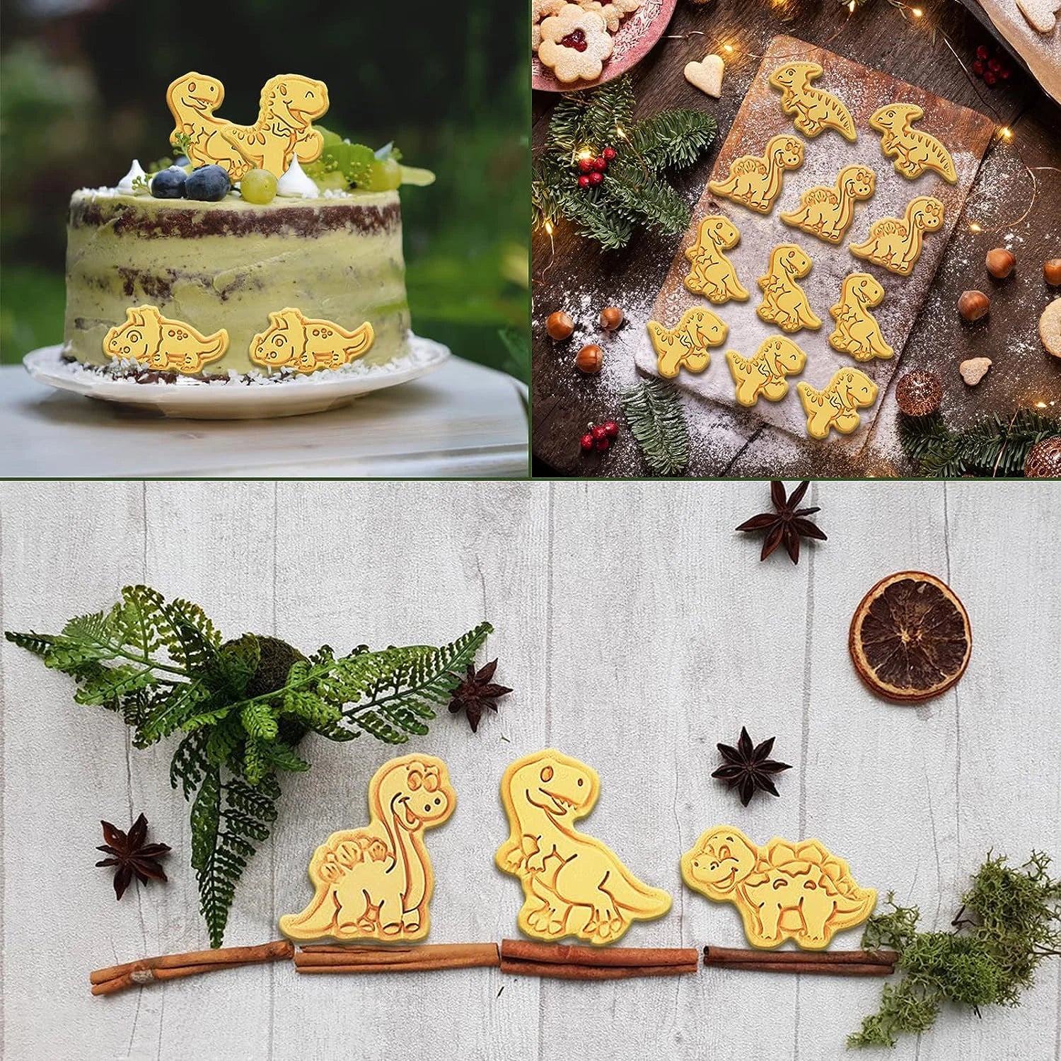 8Pcs Dinosaur Cookies Cutters Plastic Cartoon Pressable Biscuit Mold Confectionery Cookie Stamp Kitchen Baking Pastry Tools