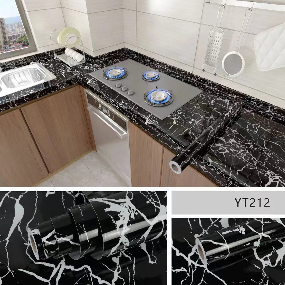40cm Marble Kitchen Oil-Proof Film Stove Waterproof Moisture-Proof Self-Adhesive Wall Stickers Contact Paper For Decorative Film