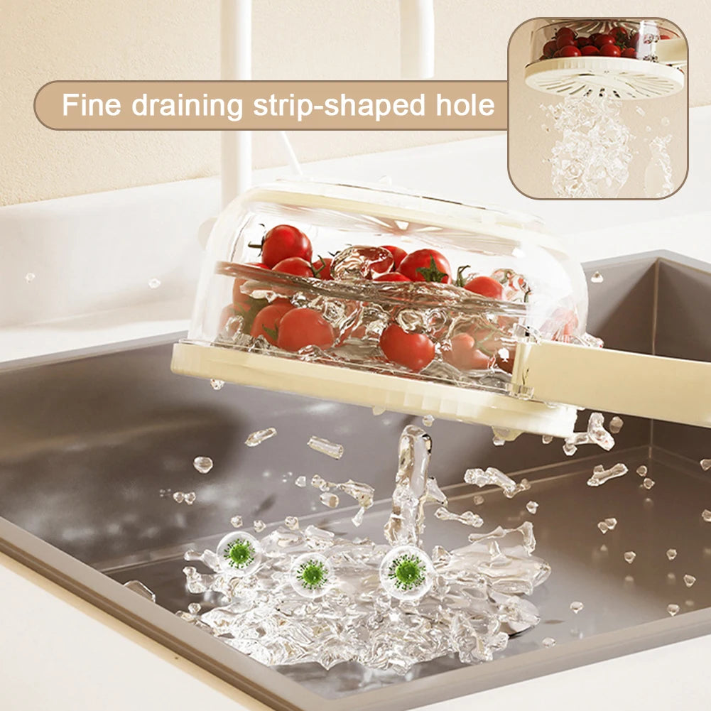 New Kitchen Household Fruit Washing Refrigerator Storage Box With Lid Drain Basket Thick Double Layer Drain Washing Basin