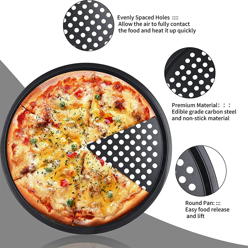 LMETJMA Pizza Pan With Holes Carbon Steel Perforated Non-Stick Pizza Tray for Oven Pizza Crisper Pan Dishwasher Safe JT139