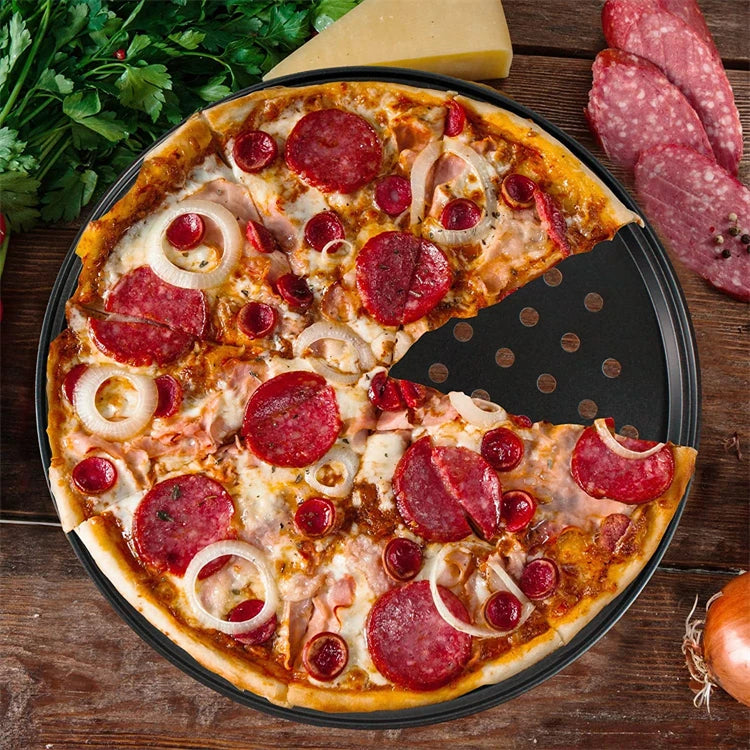 LMETJMA Pizza Pan With Holes Carbon Steel Perforated Non-Stick Pizza Tray for Oven Pizza Crisper Pan Dishwasher Safe JT139