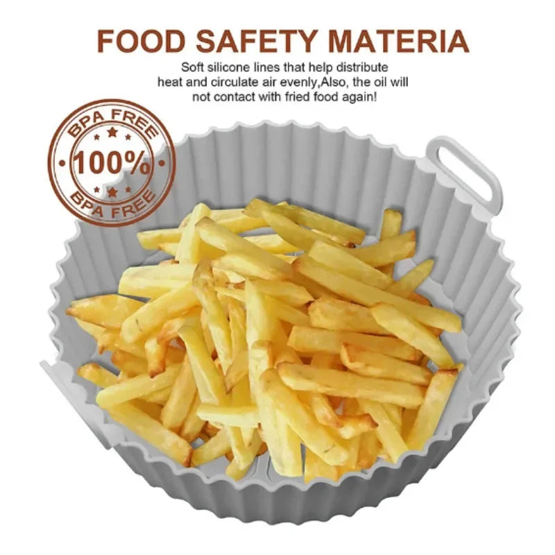 Air Fryer Silicone Basket Reusable Container Accessories Oven Tray Pizza Fried Chicken Baking Mold Protector Kitchen Tool