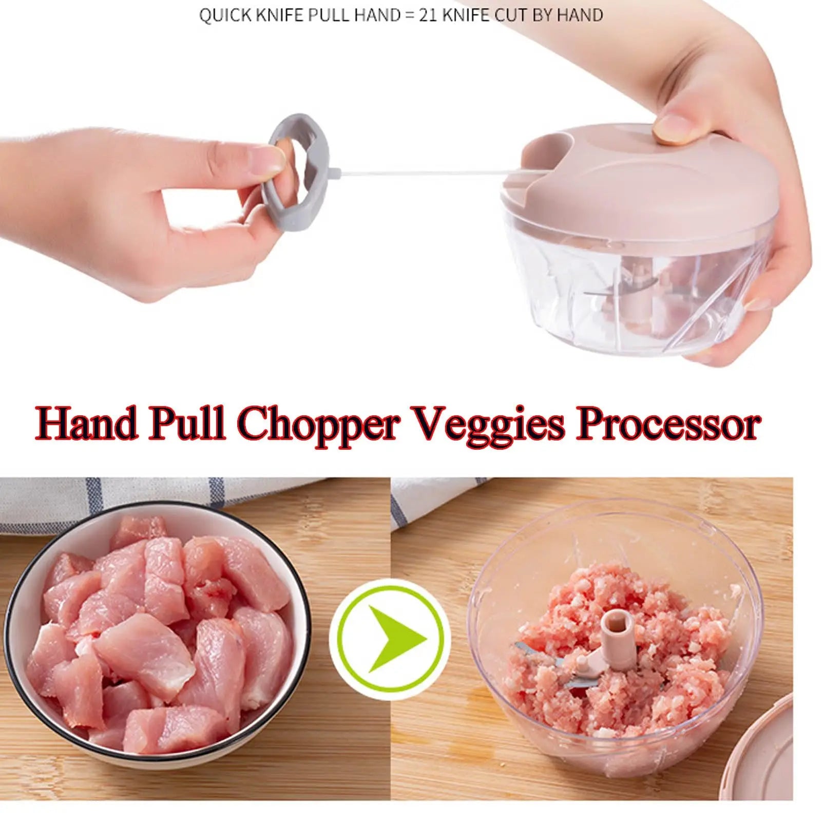 Pull Vegetable Chopper,Hand Pull Vegetable Onion Chopper,Mini Garlic Chopper For Ginger, Chili,Vegetables