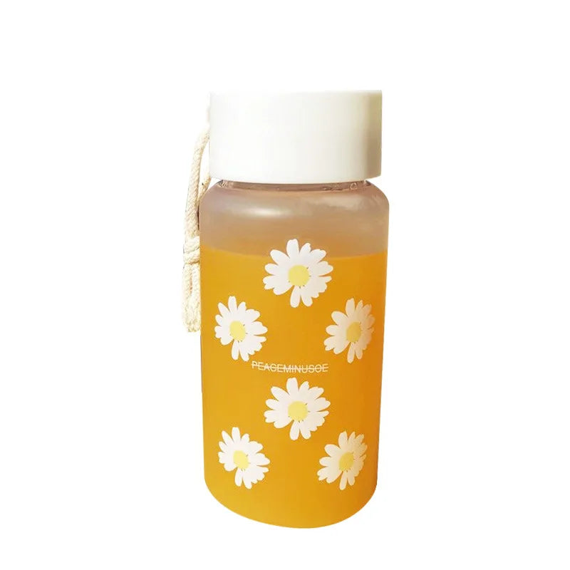 Small Daisy Plastic Cup Male and Female Students Handy Cup Net Red Frosted Transparent Water Cup Flower Tea Cup Gift