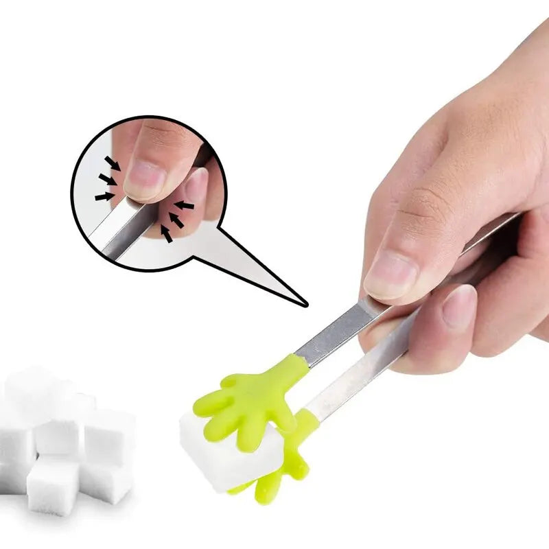 Silicone Mini Tongs 5.5 Inch Colourful Hand Shape Small Food Tongs for Serving Ice Cubes Fruits Sugar Snacks