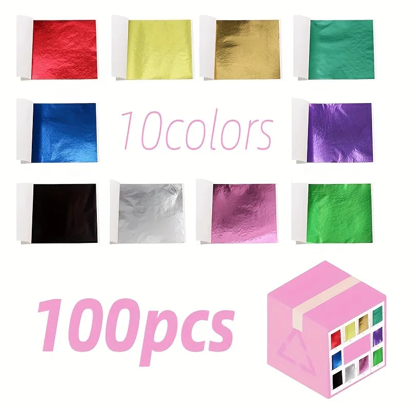 100 Sheets DIY Nail Gold Leaf Sheets Painting Gold Leaf Paper Art Craft Paper Birthday Party Wedding Cake Dessert Decorations