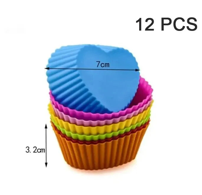 6/12PCS Silicone Muffin Mold Round Muffin Cup Heart Cake Baking Mold Kitchen Cooking Supplies Cake Decorating Tools