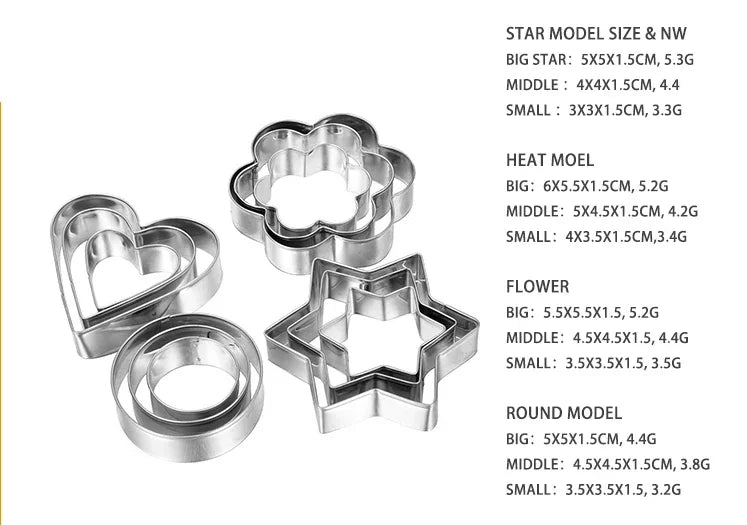 4 Styles Baking Mold Biscuit Cookie Cutter Flower Heart Circle Star Baking Mould Stainless Steel Fruit Egg Mould Cookie Cutters