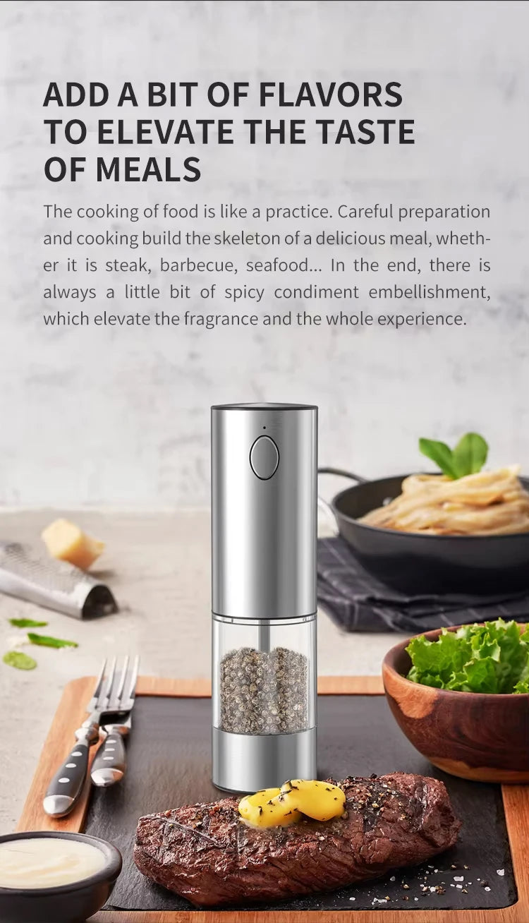 Automatic Pepper Grinder Salt And Pepper Grinder USB Rechargeable Adjustable Coarseness Spice Mill With LED Light Kitchen Tool