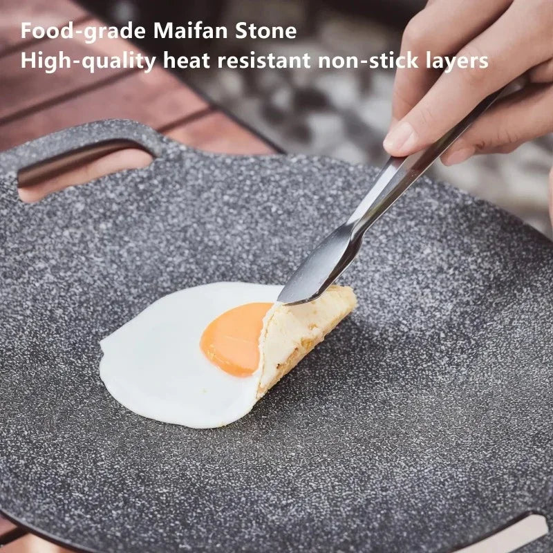 BISINNA 34CM Outdoor BBQ Grill Pan Non Stick Stovetop Baking Tray Korean Roastig Grill Plate Camping Equipment