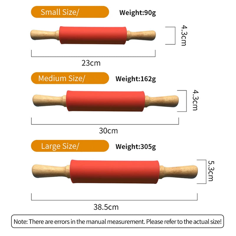 1PC Non-Stick Silicone Rolling Pin Wooden Handle Pastry Dough Flour Roller Kitchen Cooking Baking Tool For Pasta Cookie Dough