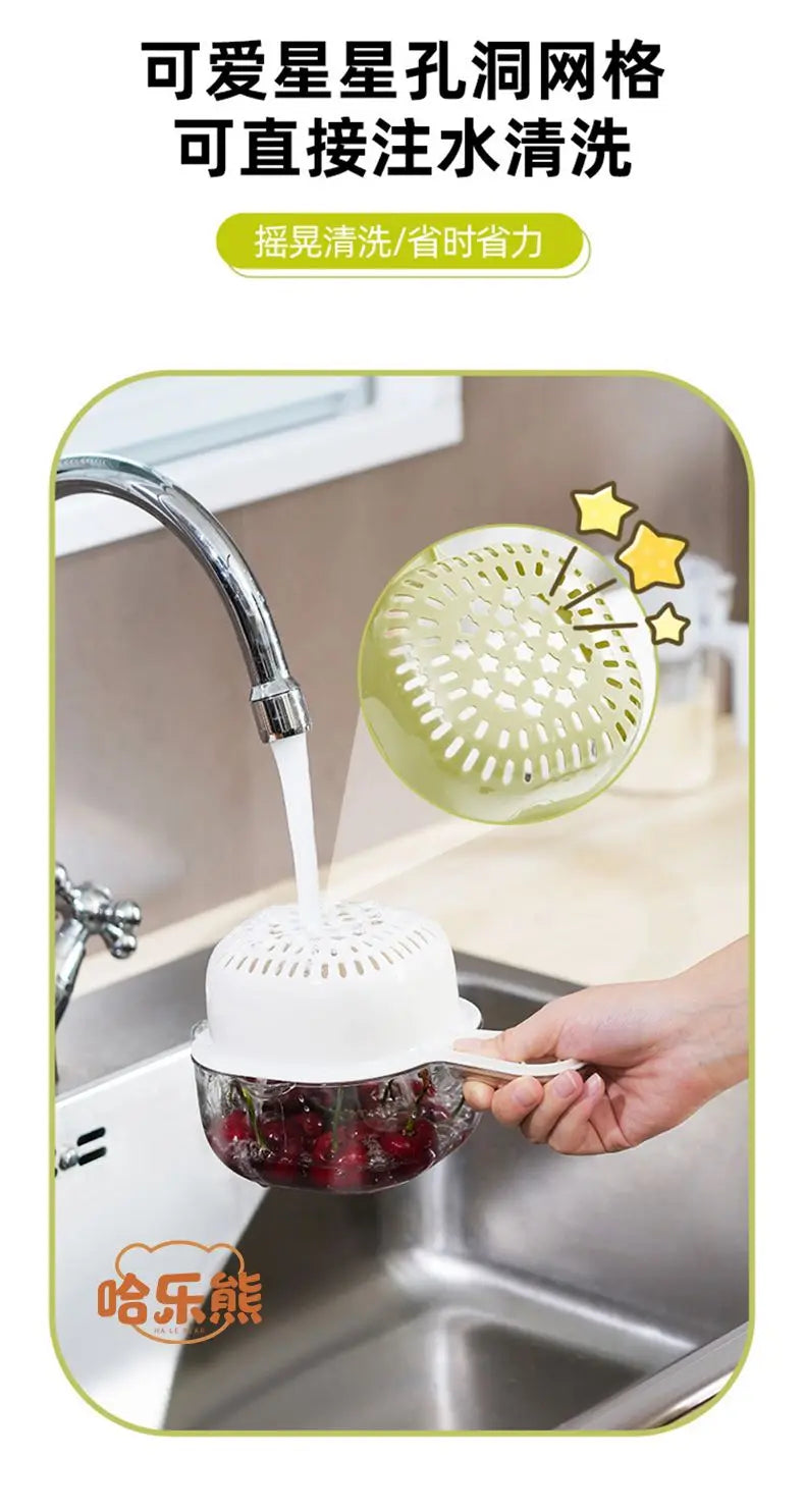 Cute Handle Drain Basket Modern Simplicity Double-deck Kitchen Household Wash Fruit and Vegetable Tray Cartoon Wash Fruit Basket
