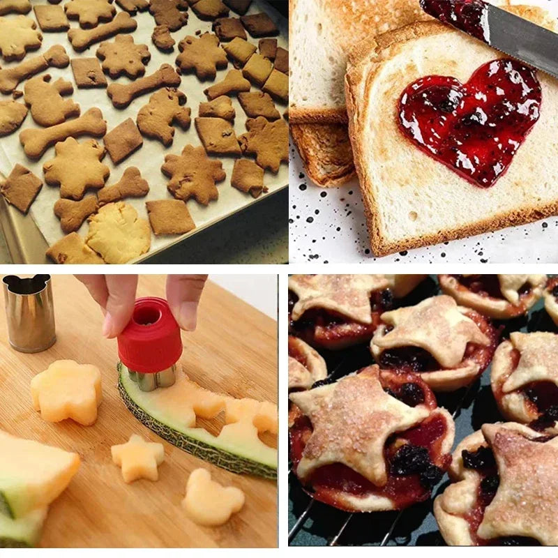 4 Styles Baking Mold Biscuit Cookie Cutter Flower Heart Circle Star Baking Mould Stainless Steel Fruit Egg Mould Cookie Cutters