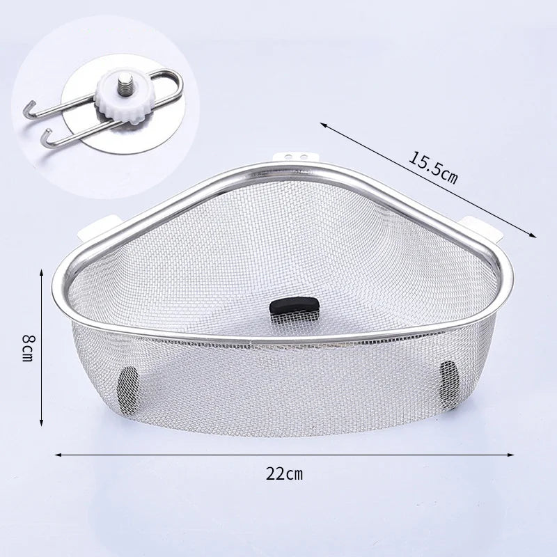 Stainless Steel Kitchen Sink Drain Basket Kitchen Shelf Rack Drainier Triangle Food Vegetables Peel Egg Filter Storage Organizer