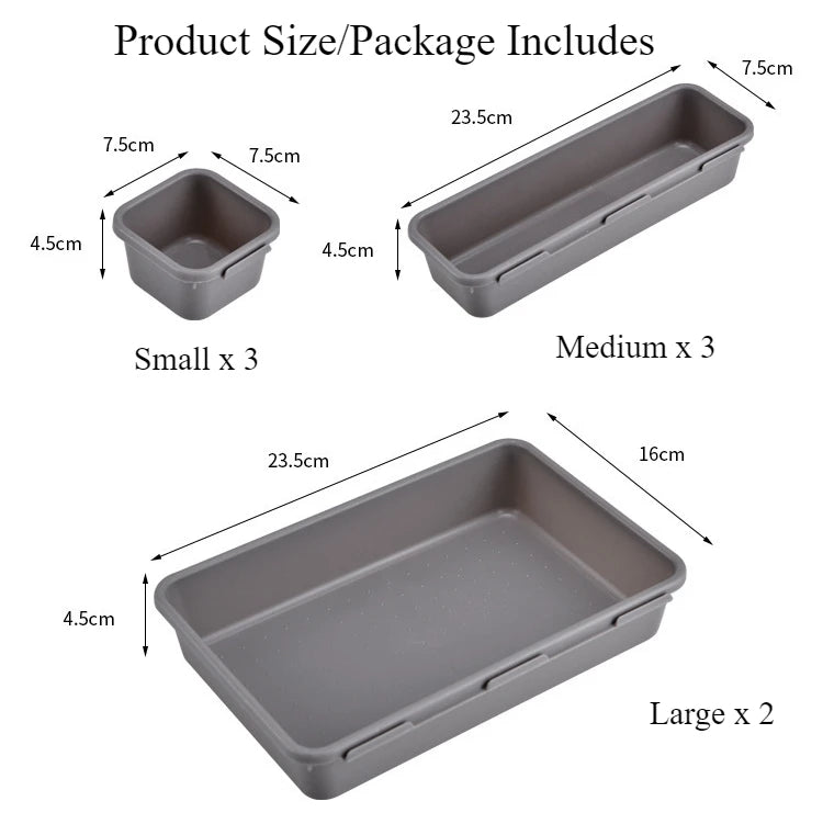 8pcs/set Adjustable Drawer Organizer Box Trays Make Up Cosmetics Sundries Divider Holder Kitchen Bathroom Closet Jewellery Box
