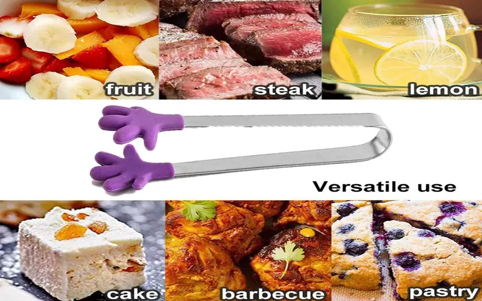 Silicone Mini Tongs 5.5 Inch Colourful Hand Shape Small Food Tongs for Serving Ice Cubes Fruits Sugar Snacks