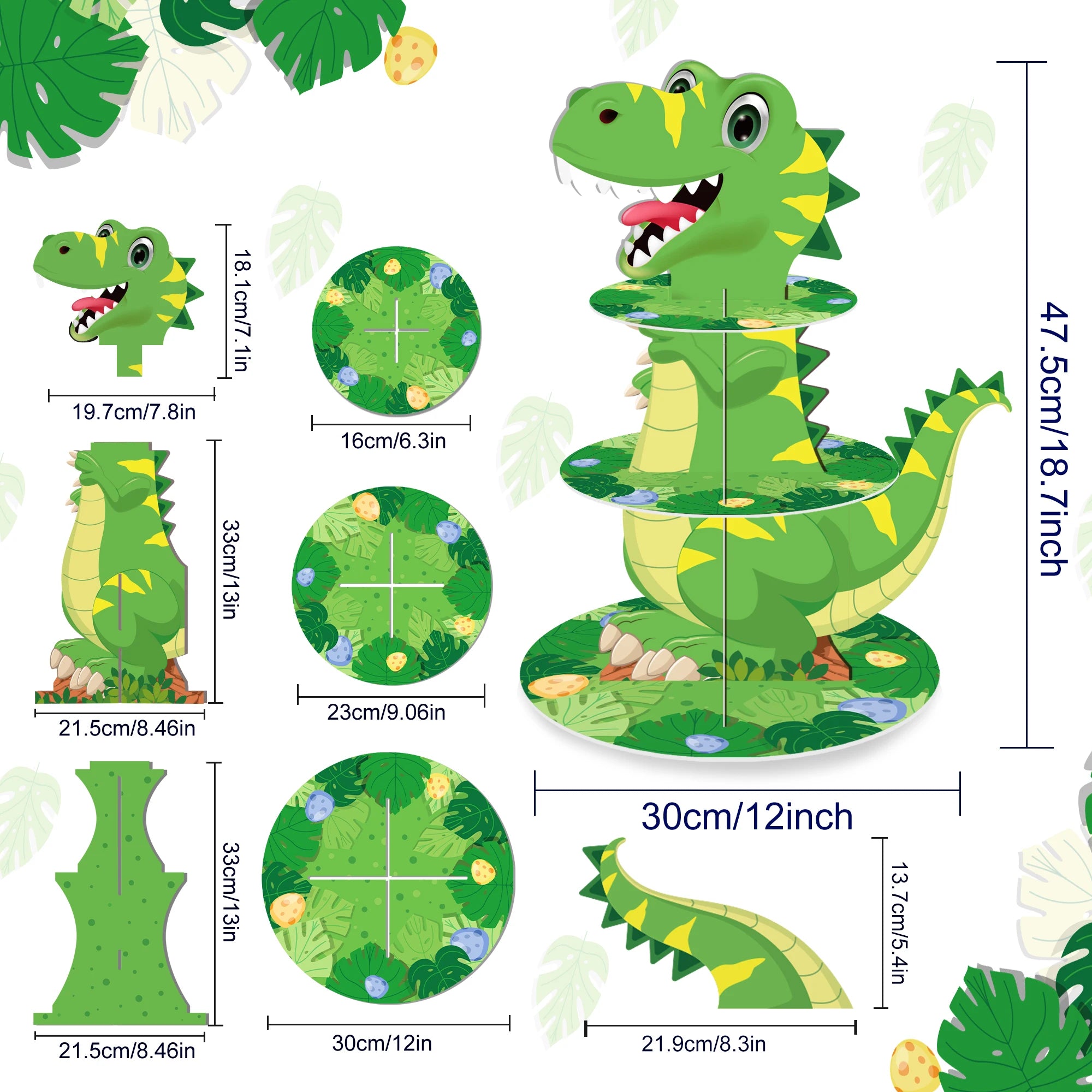 3 Tier Cartoon Dinosaur Party Cake Display Stand Jungle Animals Dessert Cupcake Rack Holder Kids Birthday Party Cake Tray Decor