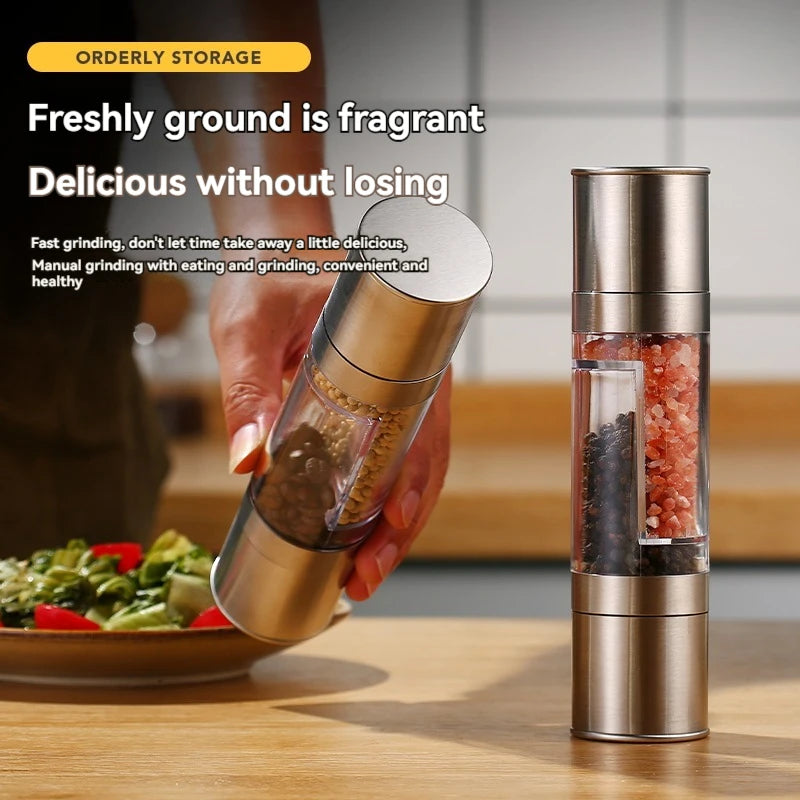 Salt and Pepper Grinder 2 in 1 Manual Stainless Steel Salt Pepper Mills with Adjustable Ceramic Grinding Spice Mill Kitchen Tool