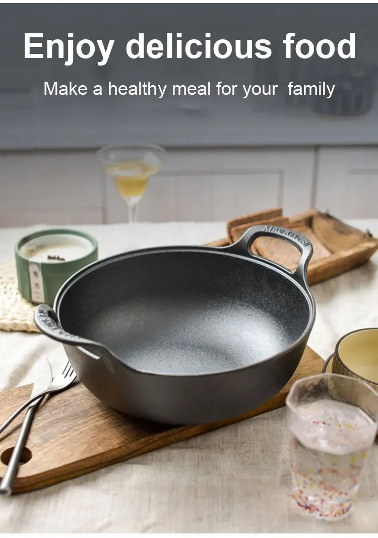 Cast Iron Pot Uncoated And Non Stick wok Casserole kitchen cooking pot cast iron skillet Cookware wok pan fry pan Dropshipping