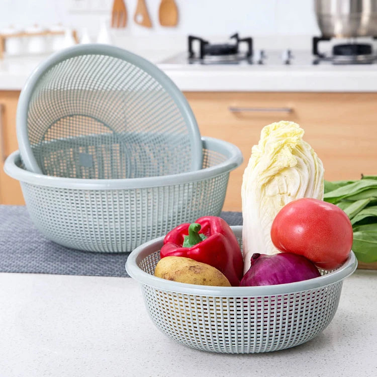 3 In 1 Round Shape Fruit Vegetable Noodles Washing Basket Drainer Plastic Home Kitchen Organizer Storage Baskets Filters Basin